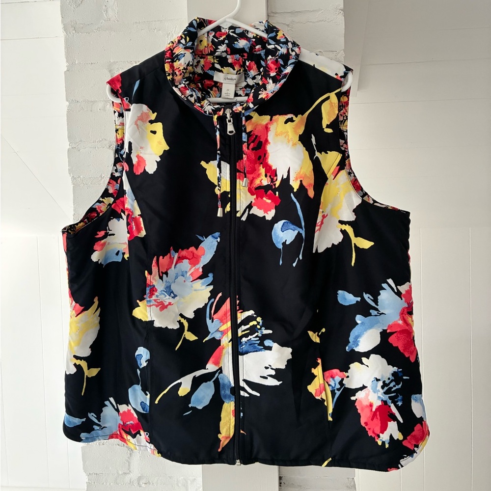 NWT CJ Banks Black Reversible Jacket with Bright Floral Print